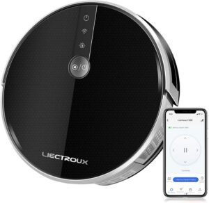 LiectrouxC30B aspirador de pó Mop Cleaner com tanque de água, 110/220V Bivolt, Varredura Automática Esfregando o Robô de Limpeza do Chão, Auto-carregamento Automático, Slim, Aplicativo WiFi, Super Sucção 5000Pa, Para Carpetes e Pisos Rígidos, Funciona com Alexa